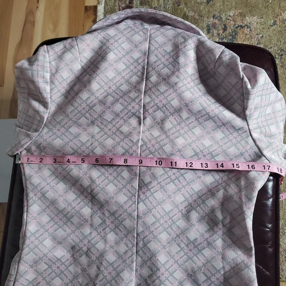 Vintage 70s Pink and Grey Plaid Poly Blazer by Country Set Sz Small - Picture 11 of 15